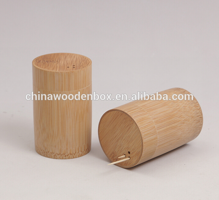 カスタム炭酸化円筒竹木製つまようじボックス-つまようじ立て問屋・仕入れ・卸・卸売り