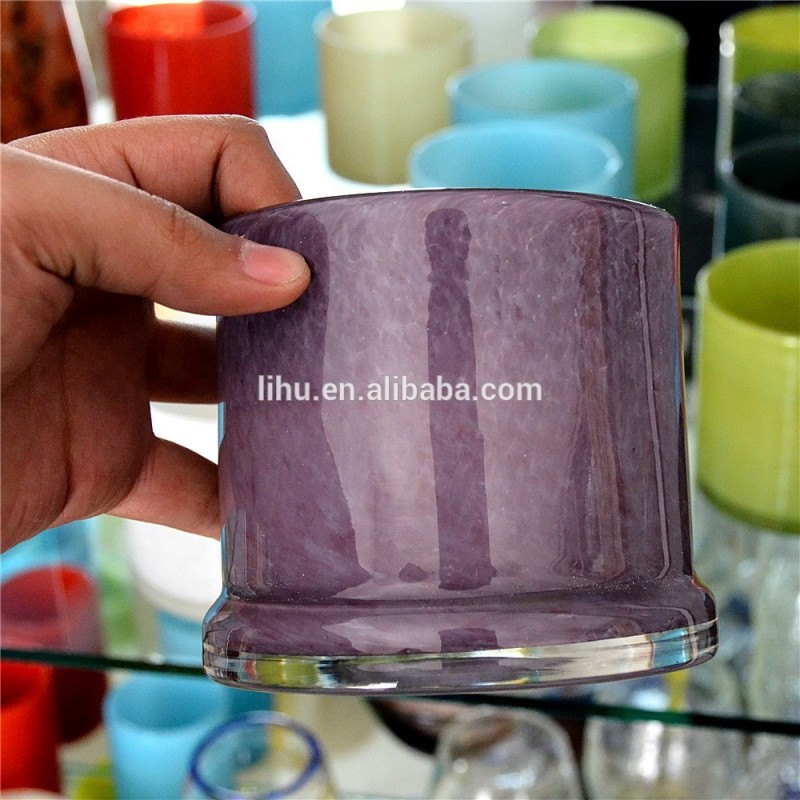 紫の色厚いケース入り高級オパールリムと重いベースキャンドルホルダーガラス-グラス問屋・仕入れ・卸・卸売り