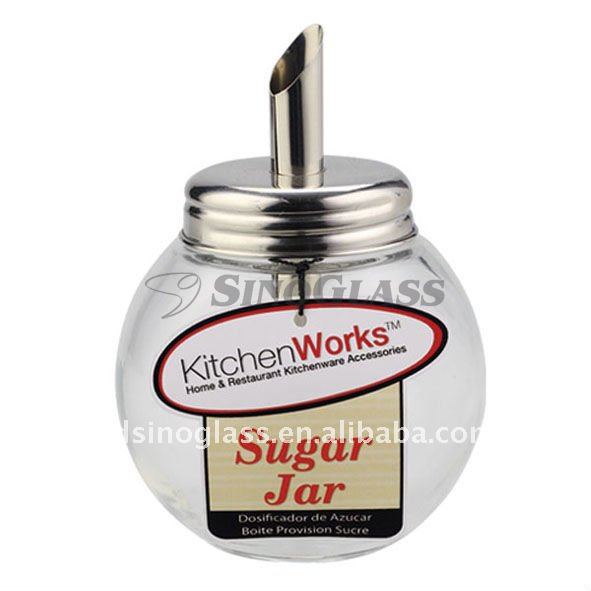 sinoglass保証貿易1個のボール形状砂糖ディスペンサーステンレス鋼チューブのガラス-香辛料関連道具問屋・仕入れ・卸・卸売り