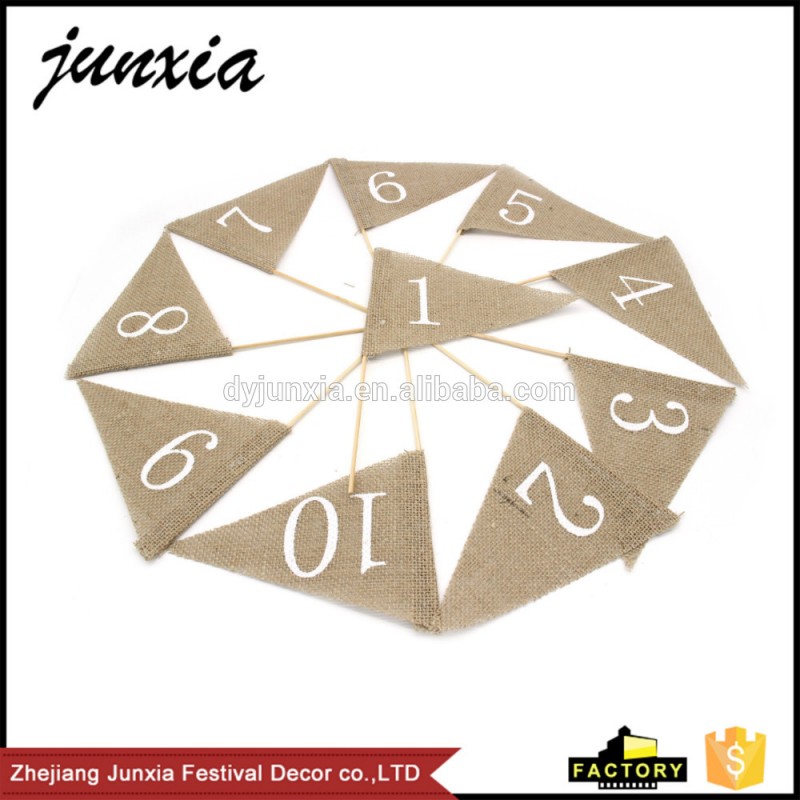 Junxia天然ペナント黄麻布テーブル番号: 1-10、完璧な国黄麻布印刷、竹スティック-その他テーブルデコレーション、付属品問屋・仕入れ・卸・卸売り