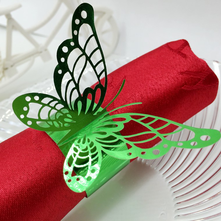 蝶の形の緑レーザーカット紙のパーティーのテーブルデコレーションペーパータオルホルダー/ナプキンリング-ナプキンリング問屋・仕入れ・卸・卸売り