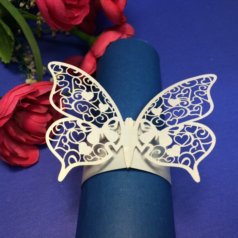 白蝶の形の紙のナプキンリングホルダー花レーザーレースクリスマスのためのパーティーの装飾結婚式の好意のゴブレット-ナプキンリング問屋・仕入れ・卸・卸売り