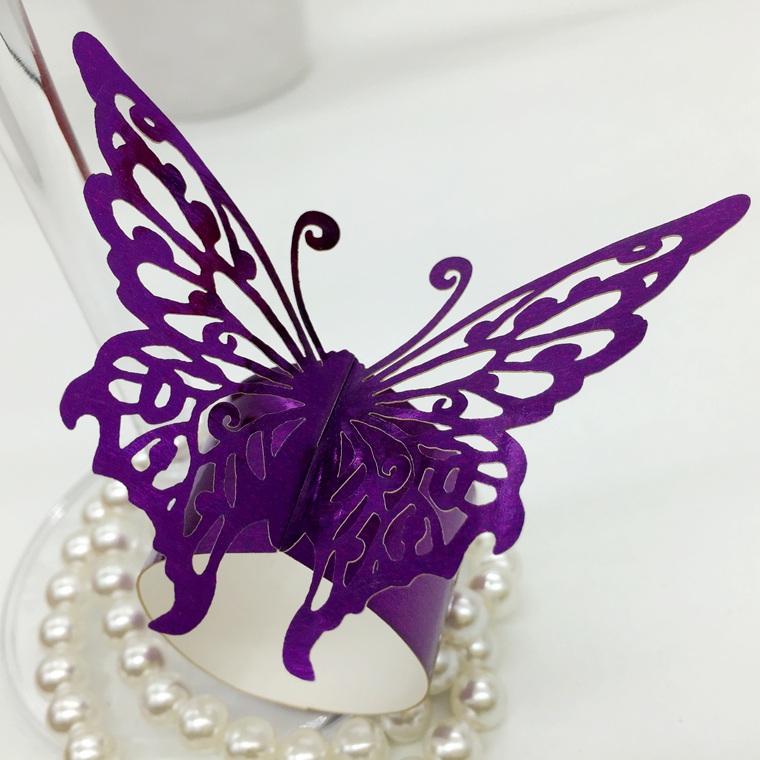 紫蝶の形のレーザーカット紙のパーティーのテーブルデコレーションペーパータオルホルダー/ナプキンリング-ナプキンリング問屋・仕入れ・卸・卸売り