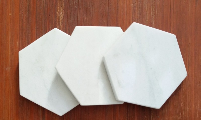 セットの4白い六角形状大理石コースター-大理石問屋・仕入れ・卸・卸売り