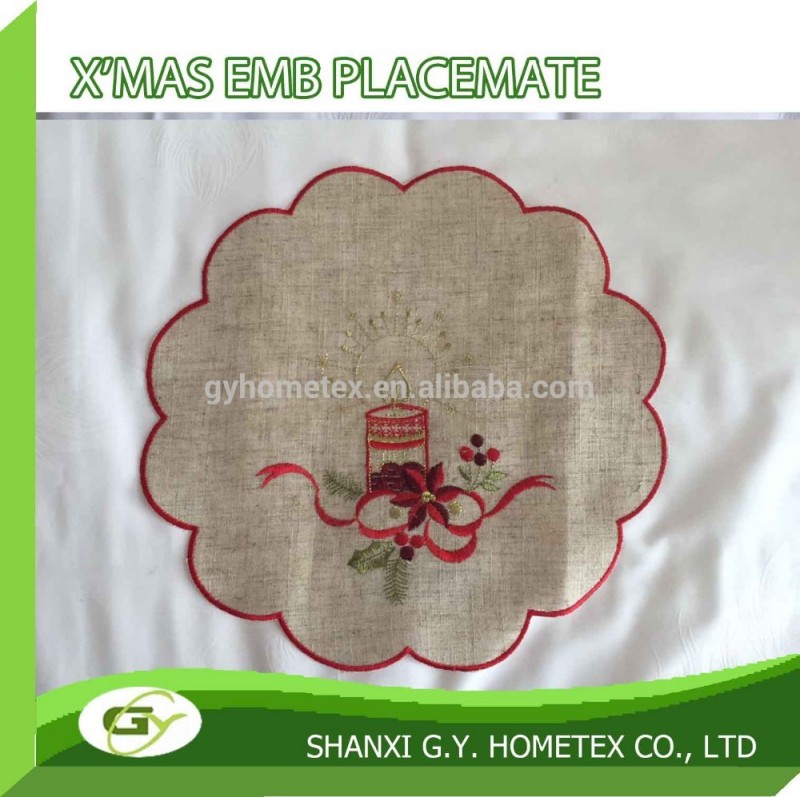 Chrismasのカスタム刺繍フェイクリネン円卓プレイスマットドイリー-マット類問屋・仕入れ・卸・卸売り