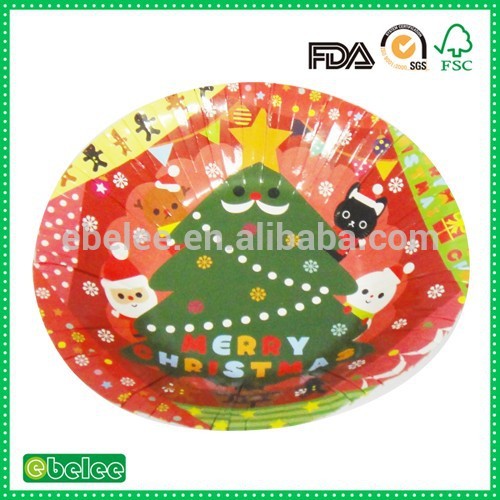 カスタムクリスマスカラフルなラウンド紙皿-皿類問屋・仕入れ・卸・卸売り