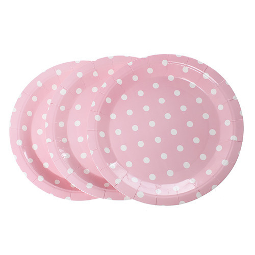パーティー用品高品質ピンクドット柄ラウンド食器紙食品プレート-皿類問屋・仕入れ・卸・卸売り