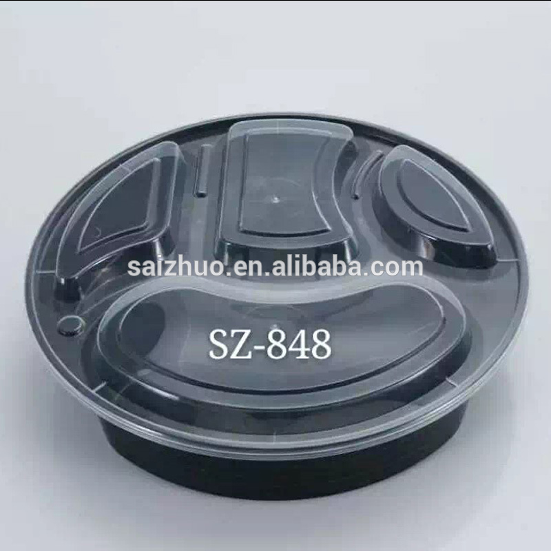4 コンパートメント ラウンド ブラック プラスチック食品容器電子レンジ安全かつ freezen で透明蓋-問屋・仕入れ・卸・卸売り
