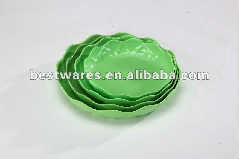 熱い販売の緑4個メラミンプラスチックの花の形のプレート陶器-皿類問屋・仕入れ・卸・卸売り