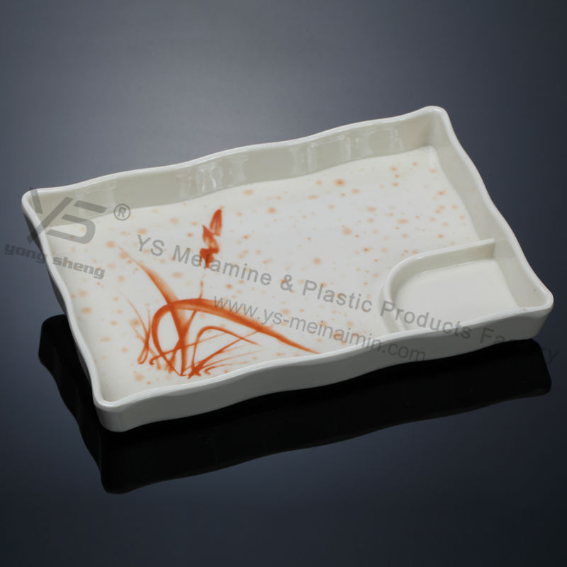 プラスチック製のディナーウェア秋草パターン長方形の皿-皿類問屋・仕入れ・卸・卸売り