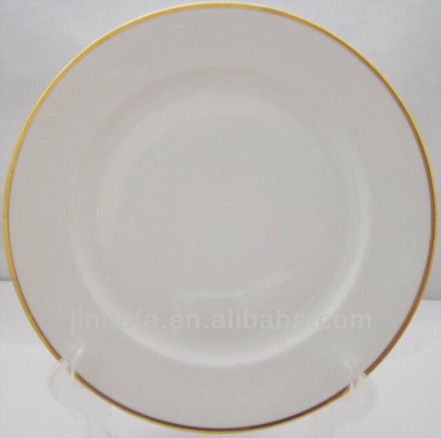 白磁の/フラットセラミックディナー皿、 デザートプレートゴールドデカールで-皿類問屋・仕入れ・卸・卸売り