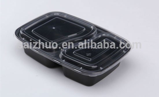 黒いプラスチック製の電子レンジ1100ml2コンパートメント食品容器/使い捨て弁当箱/取る- 離れてお弁当箱、-皿類問屋・仕入れ・卸・卸売り