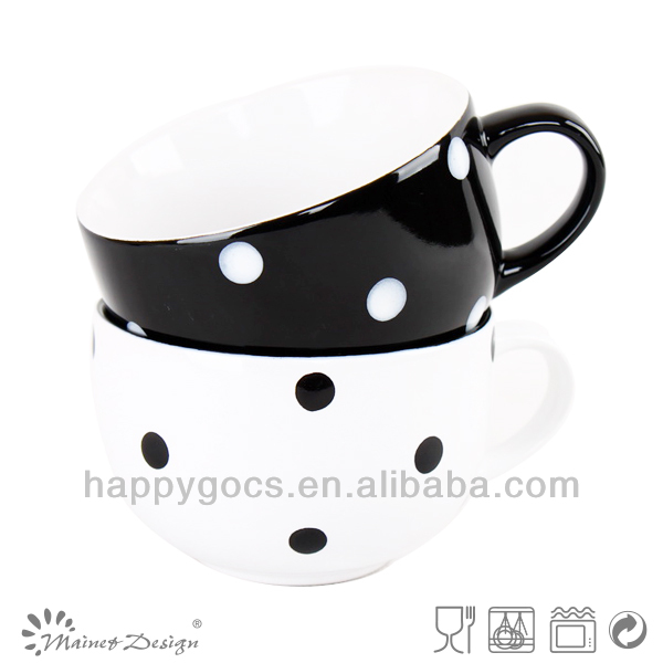 セラミック陶器スープボウルハンドル付き白黒色点が付いている-ボウル問屋・仕入れ・卸・卸売り