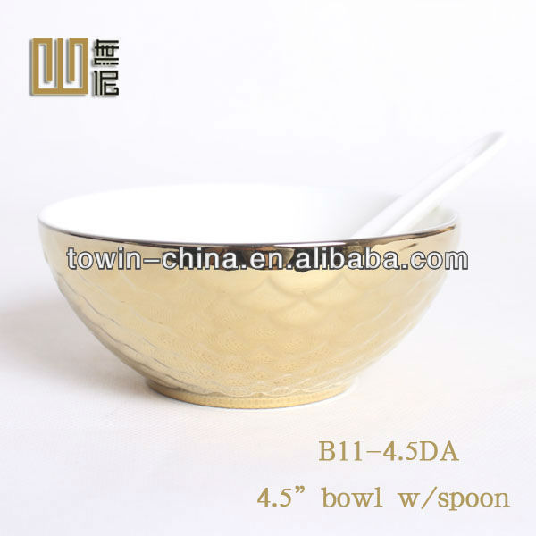 メッキ金磁器のご飯スプーン付ボウル-ボウル問屋・仕入れ・卸・卸売り