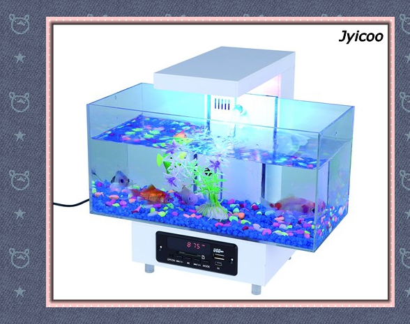 JYX-2013D-3 usbミニ水族館と音楽プレーヤー水槽で自動的変えるカラフルなledライトで魚ボウル-水槽、付属品問屋・仕入れ・卸・卸売り