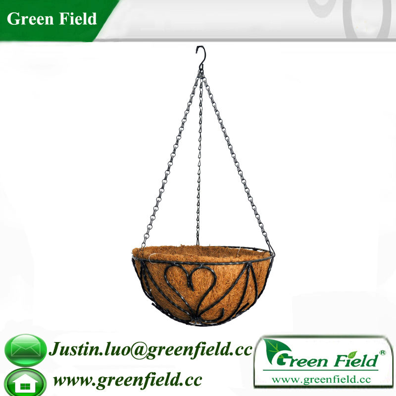 緑のフィールドは植物のバスケットをぶら下げ金属壁ココナッツライナー付き-ハンギングバスケット問屋・仕入れ・卸・卸売り