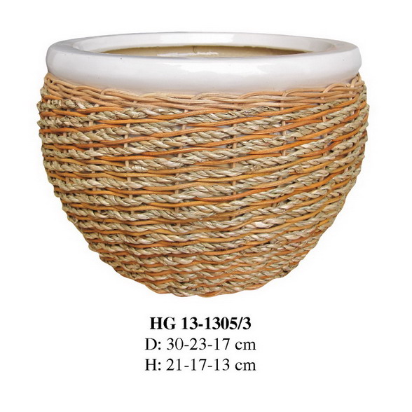 セラミックプラスチック製のロープ植木鉢織り卸売のためのhg13-1305/3-植木鉢、プランター問屋・仕入れ・卸・卸売り