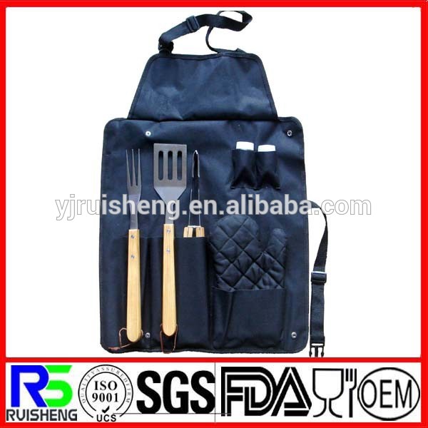 6 ピース fda & lfgb木製ハンドル ステンレス鋼バーベキュー ツール セット で エプロン-BBQツール問屋・仕入れ・卸・卸売り