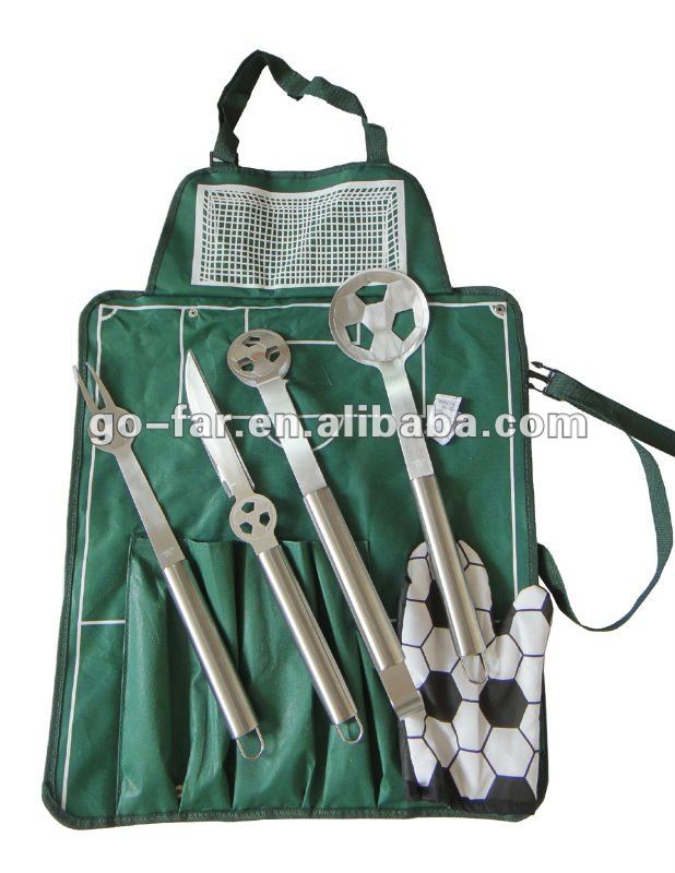 エプロンが付いている5PCSフットボールBBQの工具セット-BBQツール問屋・仕入れ・卸・卸売り