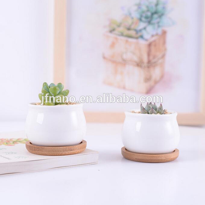 小さな白い3インチセラミック屋内植木鉢トレイ付き-植木鉢、プランター問屋・仕入れ・卸・卸売り