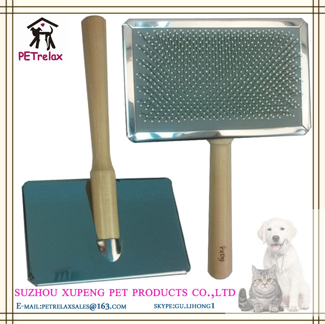 (xl) pr80034-1スムースストレートを持つ木製ハンドルの犬のブラシ真空ステンレス鋼の歯-グルーミング製品問屋・仕入れ・卸・卸売り