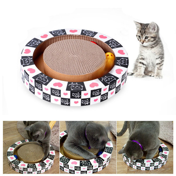 新しいデザインラウンド回路とガラガラ愛らしい猫のスクラッチャー-ペット用玩具問屋・仕入れ・卸・卸売り