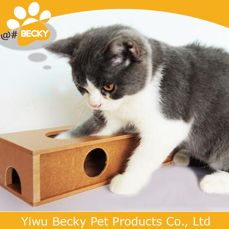 新しい木製の猫デザインオレンジ宝のおもちゃ箱/ペットの猫のおもちゃ-ペット用玩具問屋・仕入れ・卸・卸売り