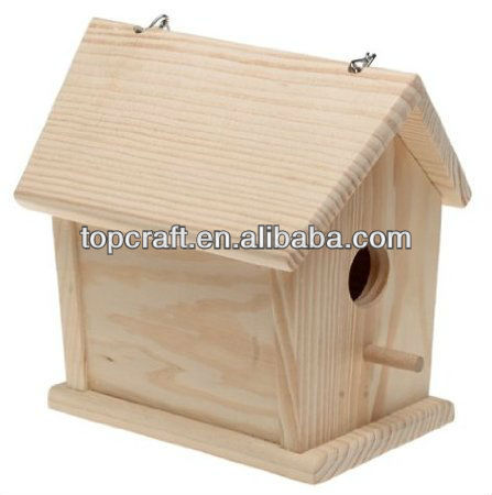 掛かることのためのリンク・チェーンが付いている未完成の自然な木製の鳥の家-ペット檻、キャリヤー、および家問屋・仕入れ・卸・卸売り