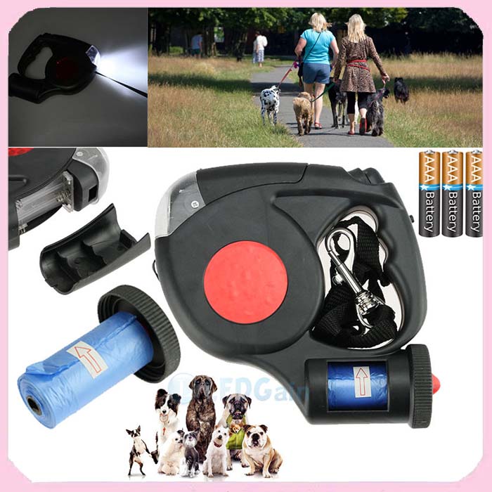 新しい スタイル 15 ft リトラクタブル犬の鎖で懐中電灯と バッグ-首輪、リード問屋・仕入れ・卸・卸売り