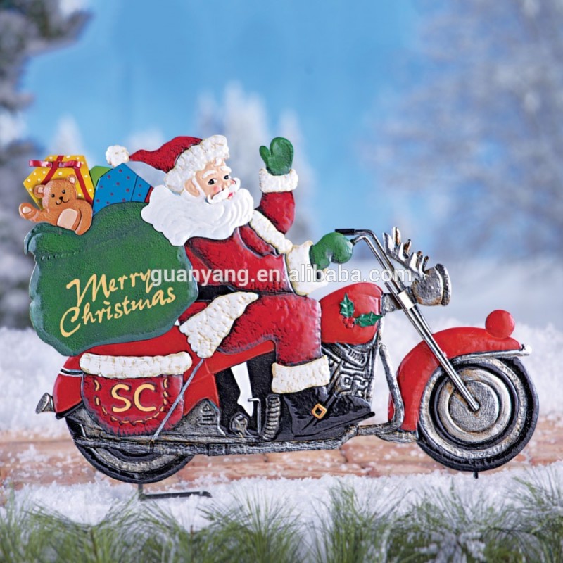 メタルクリスマスサンタ上オートバイ庭ステーク-その他ガーデンオーナメント、噴水類問屋・仕入れ・卸・卸売り