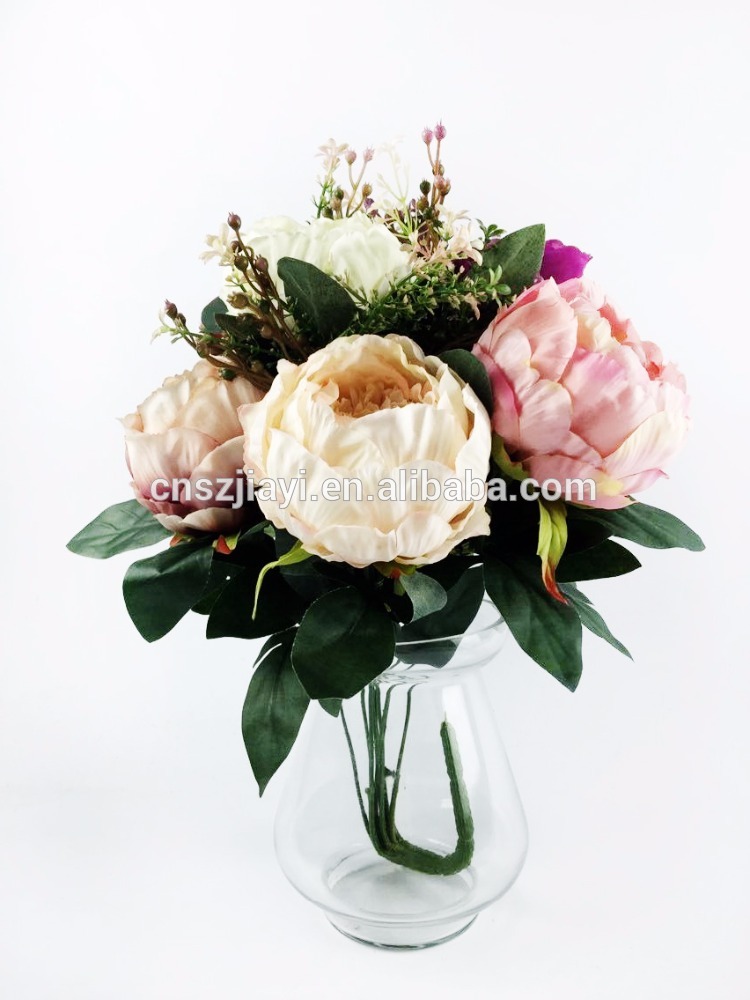 シルクブーケ卸売人工牡丹の花でガラス花瓶-造花問屋・仕入れ・卸・卸売り