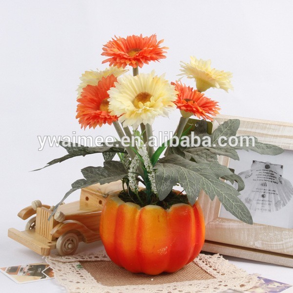 ヨーロッパ高品位カボチャ付き人工的な菊の花盆栽ポット( am- jt15)-造花問屋・仕入れ・卸・卸売り