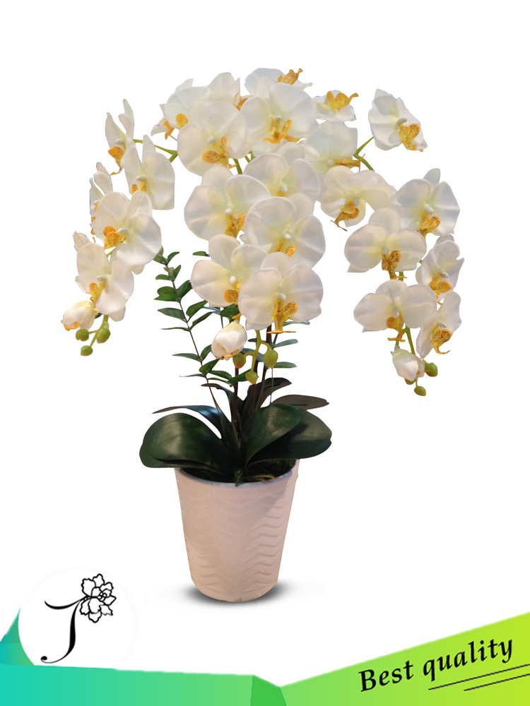 工場熱い販売! 高品質で最高の価格ハンドメイド人工シルク蘭の花でゴールドセラミック花瓶-造花問屋・仕入れ・卸・卸売り