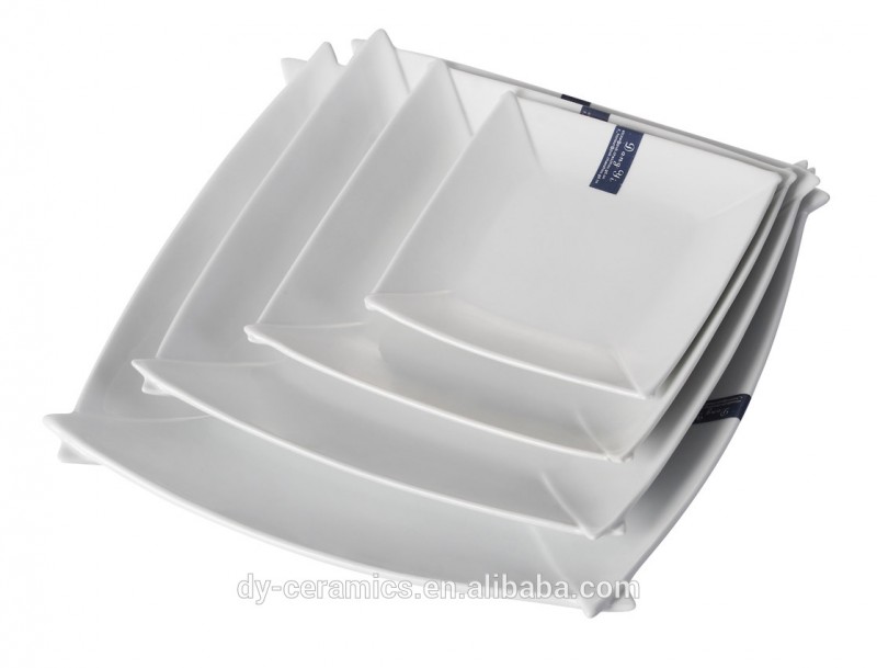 白い磁器のディナーfcheap角皿、 平らな白い磁器の正方形のプレート-食器セット問屋・仕入れ・卸・卸売り