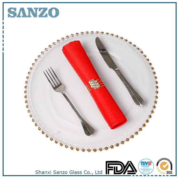 Sanzo製造クリアゴールドビーズガラス手作り充電器プレート-皿類問屋・仕入れ・卸・卸売り