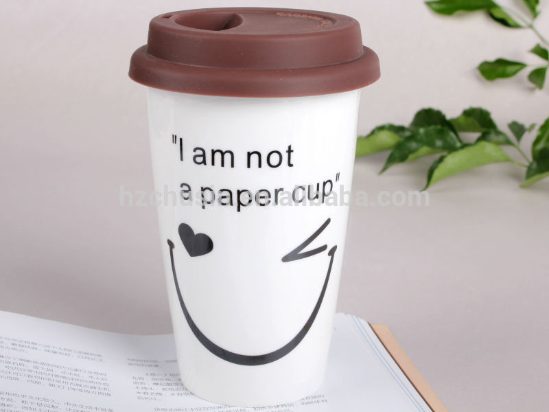 笑顔顔マグカップ/セラミック カップ で シリコーン蓋用コーヒー 、 ミルク 、 茶、 水-問屋・仕入れ・卸・卸売り