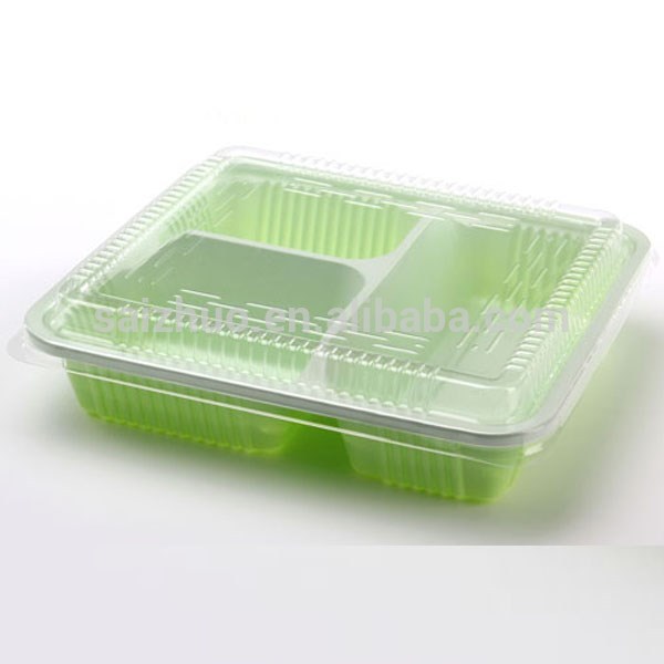 安い使い捨て緑白いプラスチック製の食品容器3つのコンパートメントを持つ-食器セット問屋・仕入れ・卸・卸売り