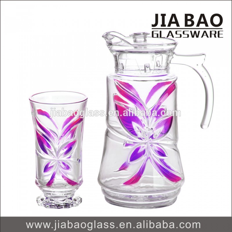 7 ピース ディナー飲料ガラス セット 、 紫飲料ガラス セット 、 ガラス水ピッチャー セット (GB12002SYC/p)-問屋・仕入れ・卸・卸売り