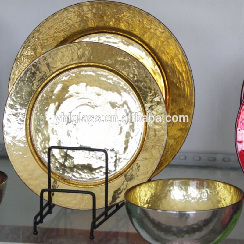 家の装飾的な結婚式のケータリング13インチ金ガラスの器のプレート卸売-皿類問屋・仕入れ・卸・卸売り
