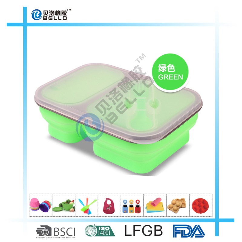 Microwave Oven Safe Silicone Collapsible Snack Box Dual two compartment Lunch box food container travel bowl-食器セット問屋・仕入れ・卸・卸売り