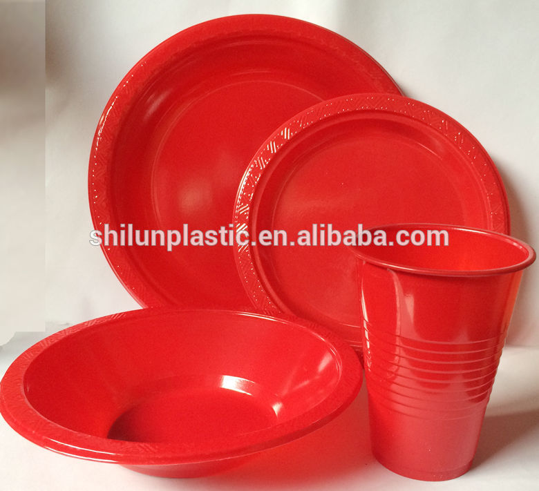 使い捨て プラスチック プレート食器で ボウル/プレート/カップ赤食器セット-皿類問屋・仕入れ・卸・卸売り
