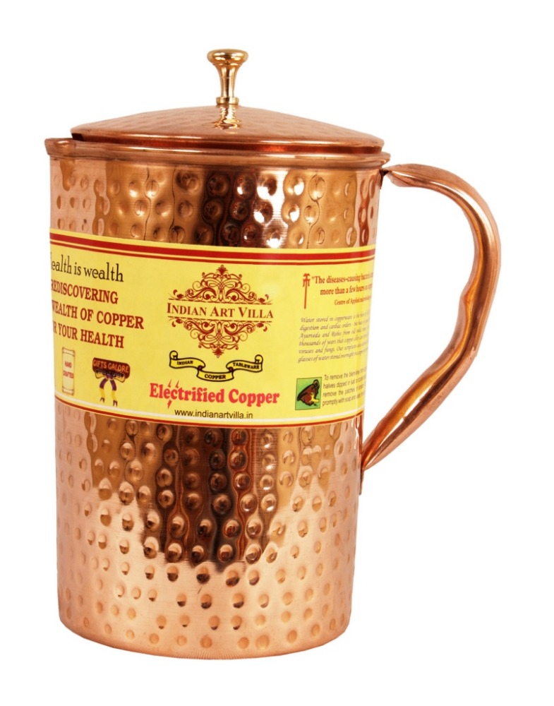 手作りの純粋な銅ハンマー1.9lt蓋付き水差しのピッチャー。 インドのアーユルヴェーダ飲料水ストレージ-その他ドリンク関連製品問屋・仕入れ・卸・卸売り