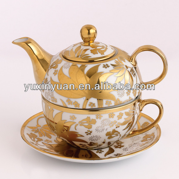 金磁器の茶鍋paltedとカップとソーサー、 ティーフォーワン-コーヒーセット、ティーセット問屋・仕入れ・卸・卸売り