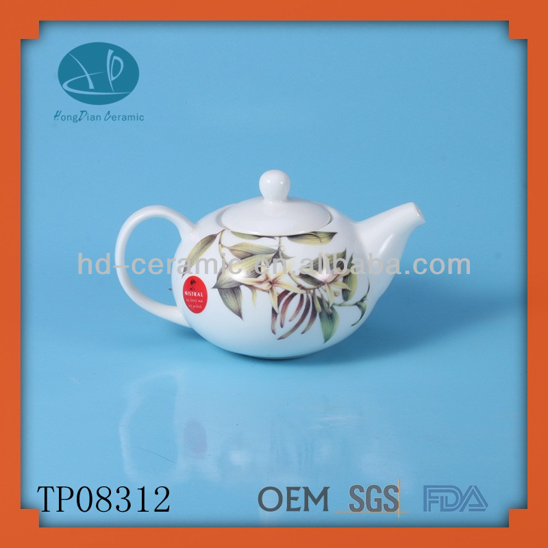 白い色セラミック茶/コーヒーポットで印刷、茶ポット用ドバイ-ポット、やかん問屋・仕入れ・卸・卸売り