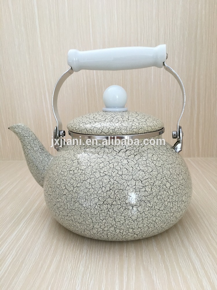 2.5l磁器ハンドルクラックル施釉エナメルやかんオフ-ホワイト色-ポット、やかん問屋・仕入れ・卸・卸売り