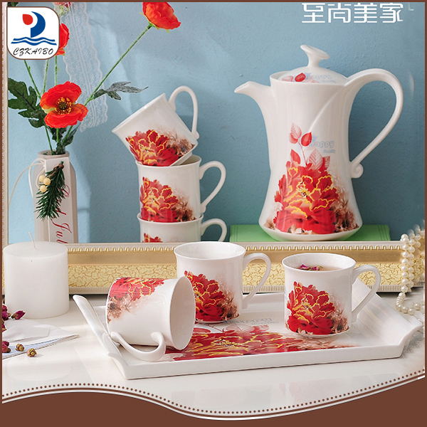 10223-8/sホット販売ニースデカール磁器8ピース中国茶テーブルで設定トレイプレート-コーヒーセット、ティーセット問屋・仕入れ・卸・卸売り