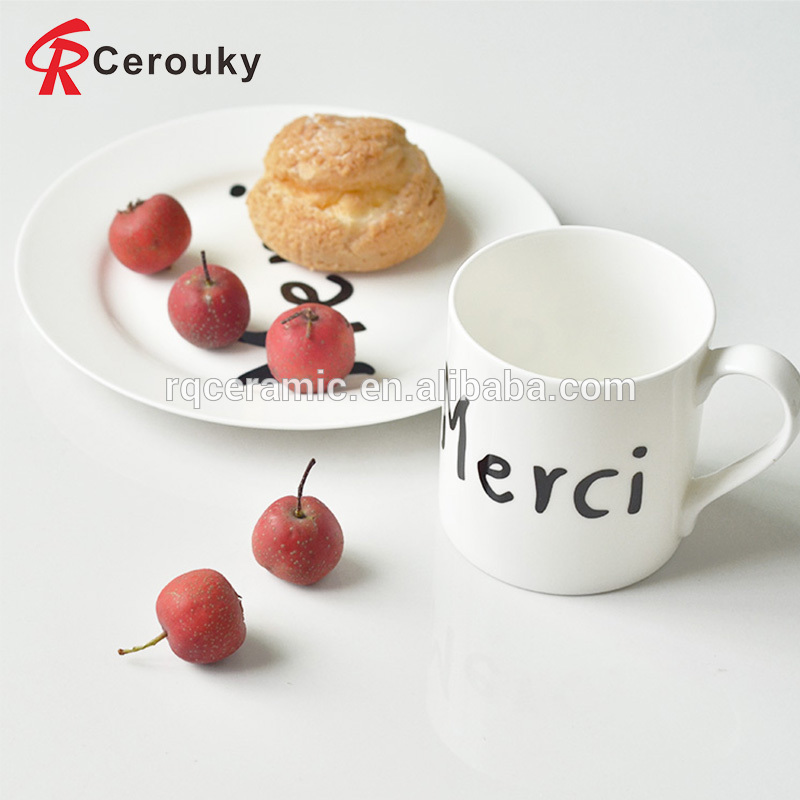 カスタムロゴプリントホワイトセラミック石器コーヒーカップ&ソーサーセット-コーヒーセット、ティーセット問屋・仕入れ・卸・卸売り