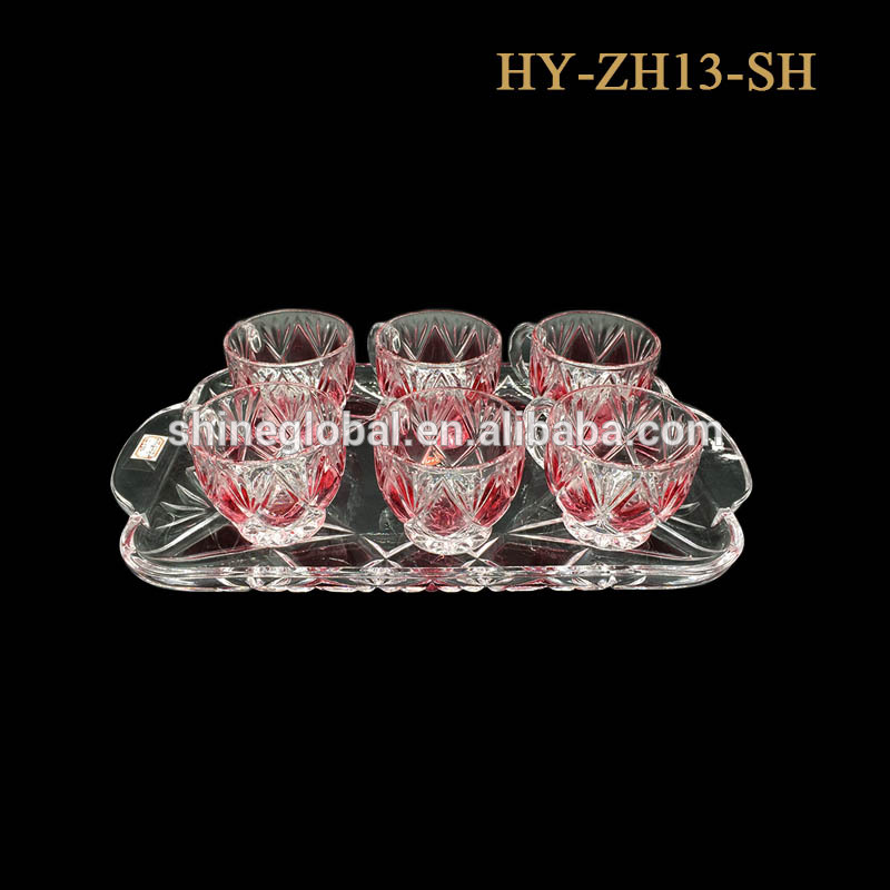 ガラスカップセット刻まれたダイヤモンド6カップ1プレートガラスカップとプレートシリーズハウス装飾-コーヒーセット、ティーセット問屋・仕入れ・卸・卸売り
