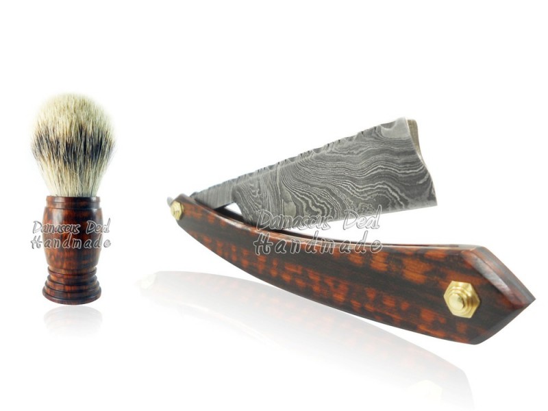 カット喉ハンドメイドダマスカス西洋かみそりdd-13-3006snakewoodハンドルシェービングブラシ付き問屋・仕入れ・卸・卸売り