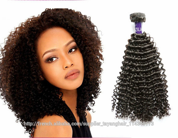 ブラジルの毛自然な色魅力的なデザインや品種曲げ縮毛エクステンション横糸の黒人女性のための問屋・仕入れ・卸・卸売り